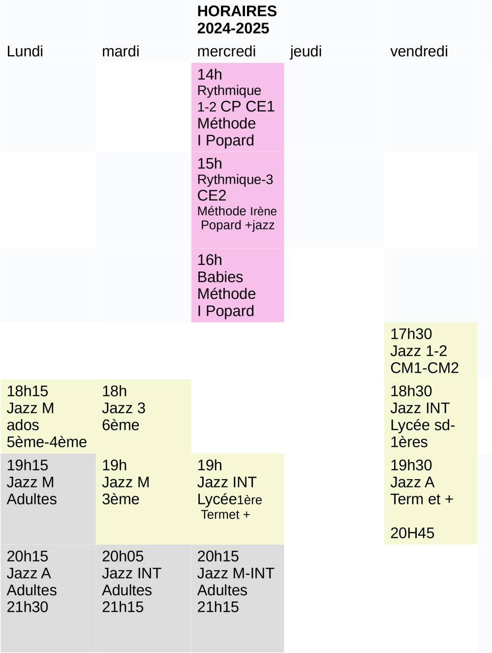 Horaires 2024-2025