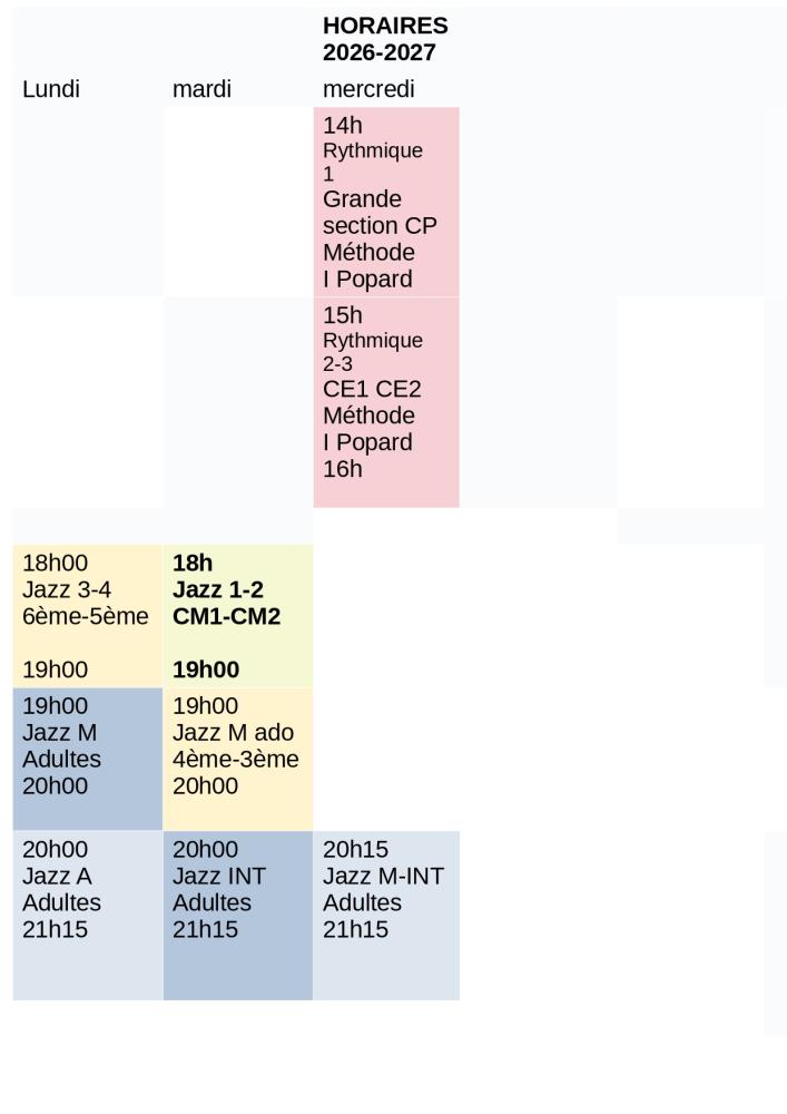 Horaires 2026-2027